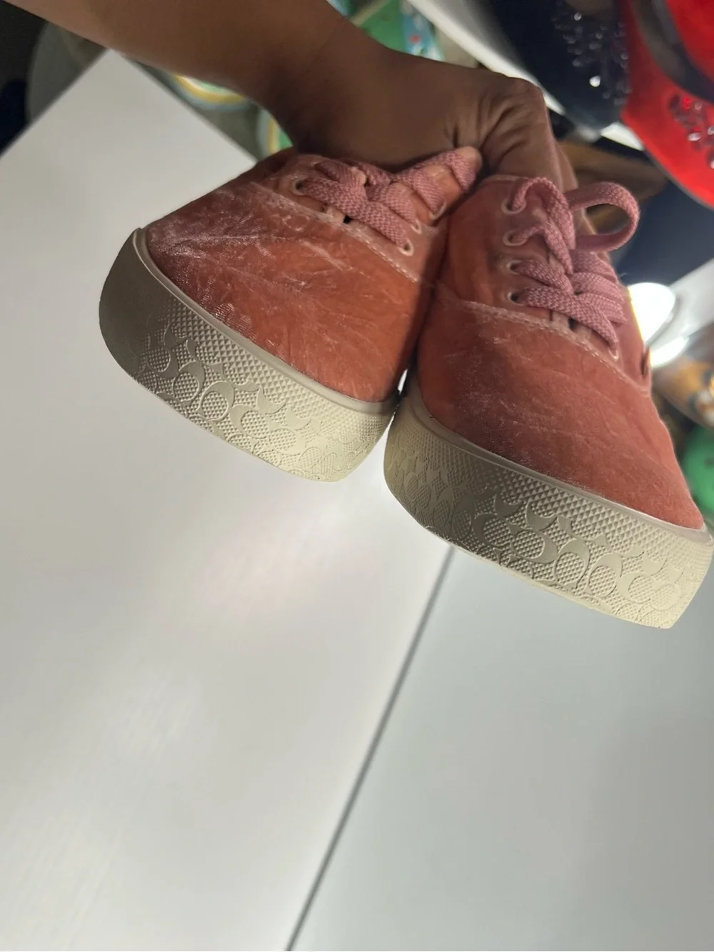 Coach Women’s Pink Velvet Lace-Up Sneakers Size 8